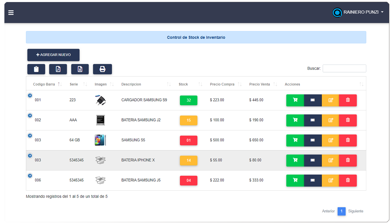 Módulo de inventario